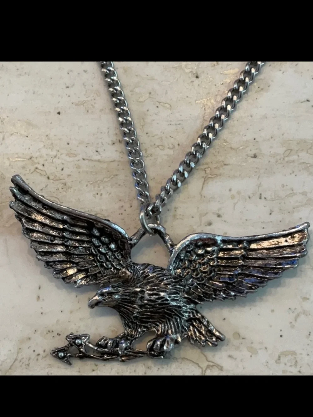 American Eagle Pendant Necklace Large Flying Wings Men’s Silver Tone